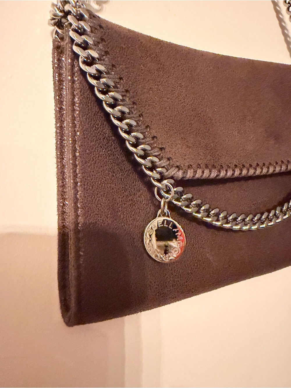 Stella McCartney Brown Fold-Over Clutch with Silver Chain - Picture 5 of 9